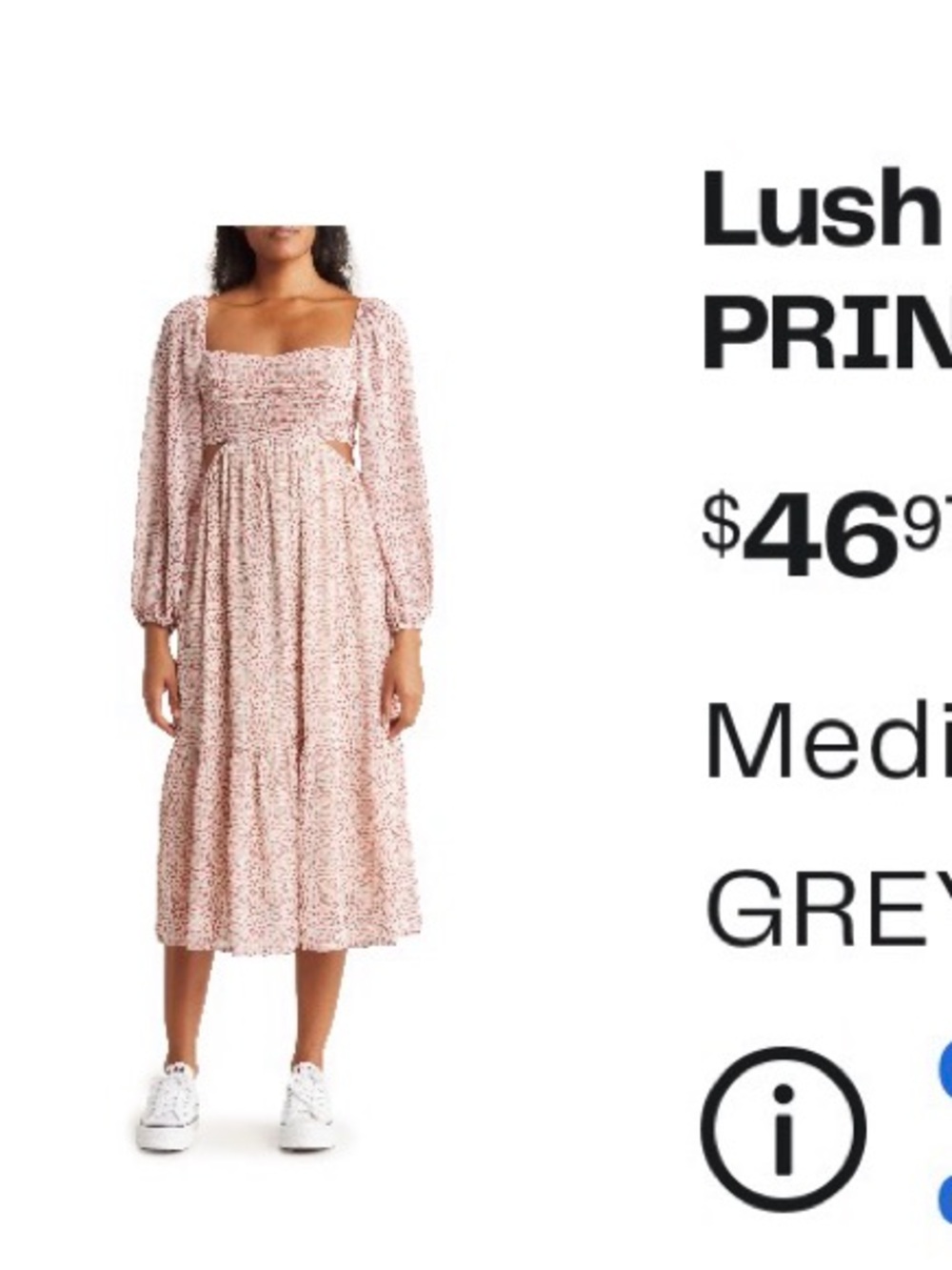 Smocked Square-Neck Midi Dress in Light Pink Floral